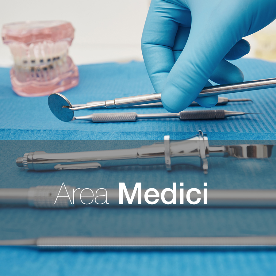 Set of metal medical equipment tools for teeth dental care. Doctor takes medical instruments. Hand of dentist reaching for dental instruments in a cabinet